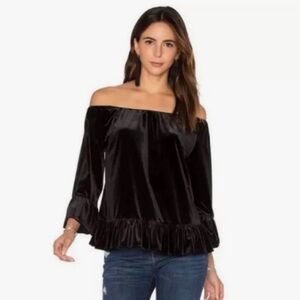 EC Anthropologie Sanctuary black Velvet Off shoulder/scoop neck top in XL